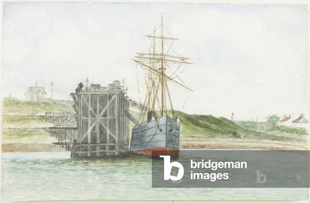 Albert Edward Docks. The S.S. Willkarnman (watercolour, bodycolour and pencil on paper)