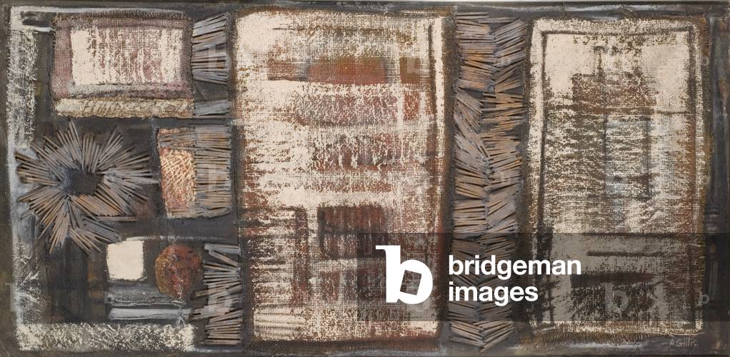 Icelandic Theme (mixed media (matches and hessian and plaster and oil) on board (hardboard))