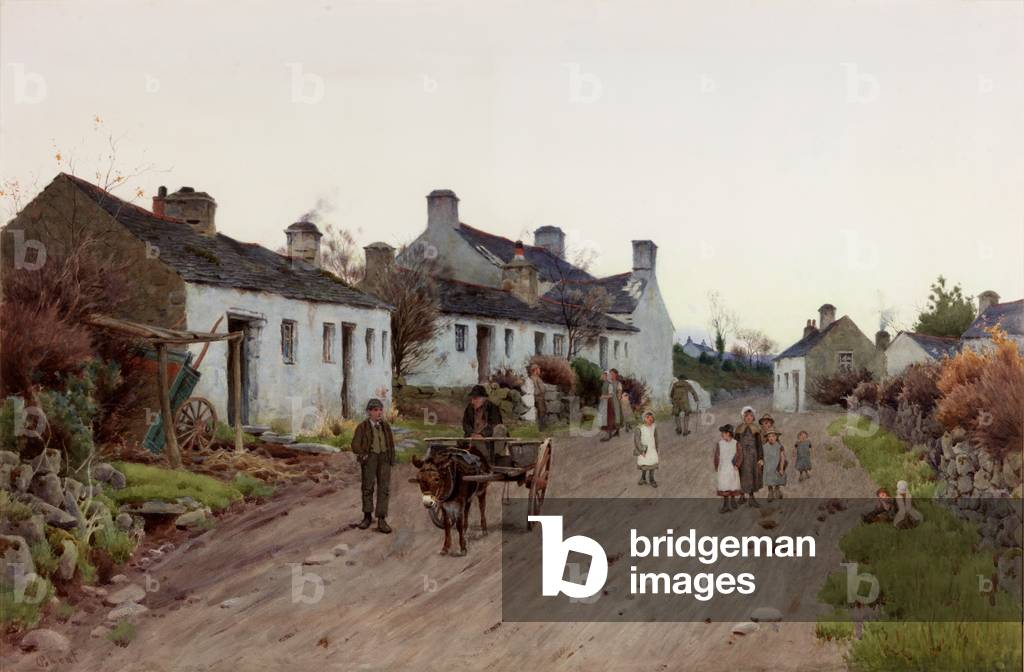 A Welsh Village - Evening (bodycolour, pencil & w/c on paper)