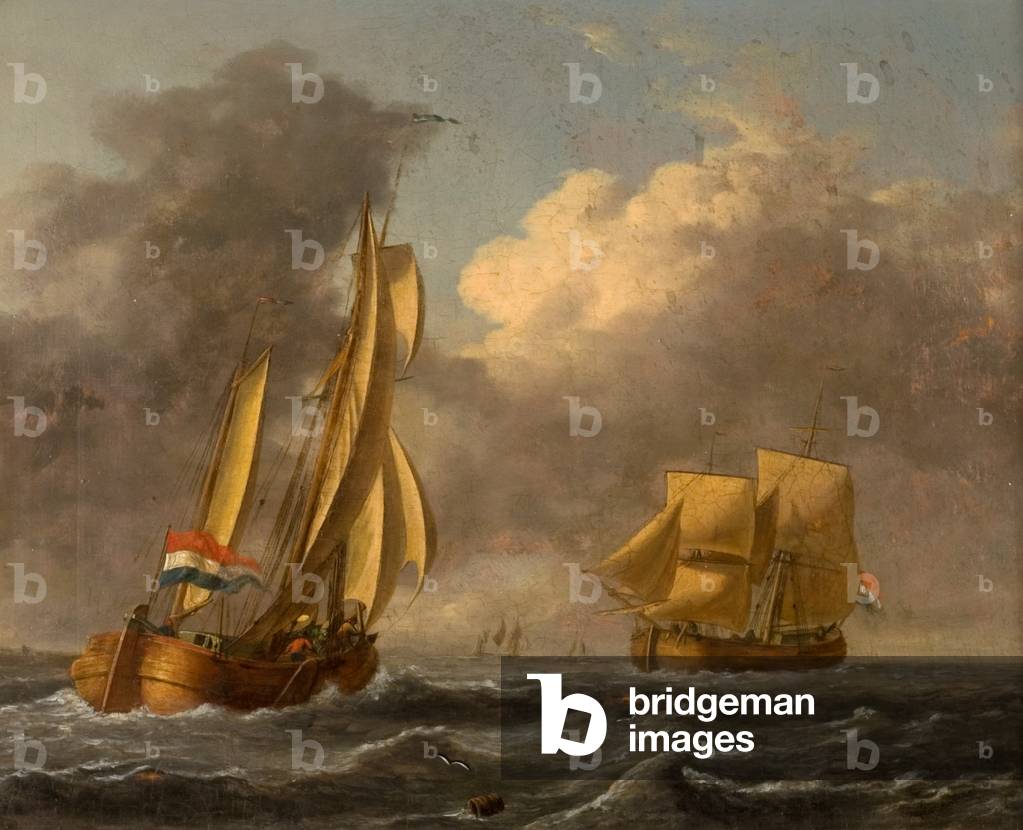 Dutch Galliots off the Coast (oil on panel)