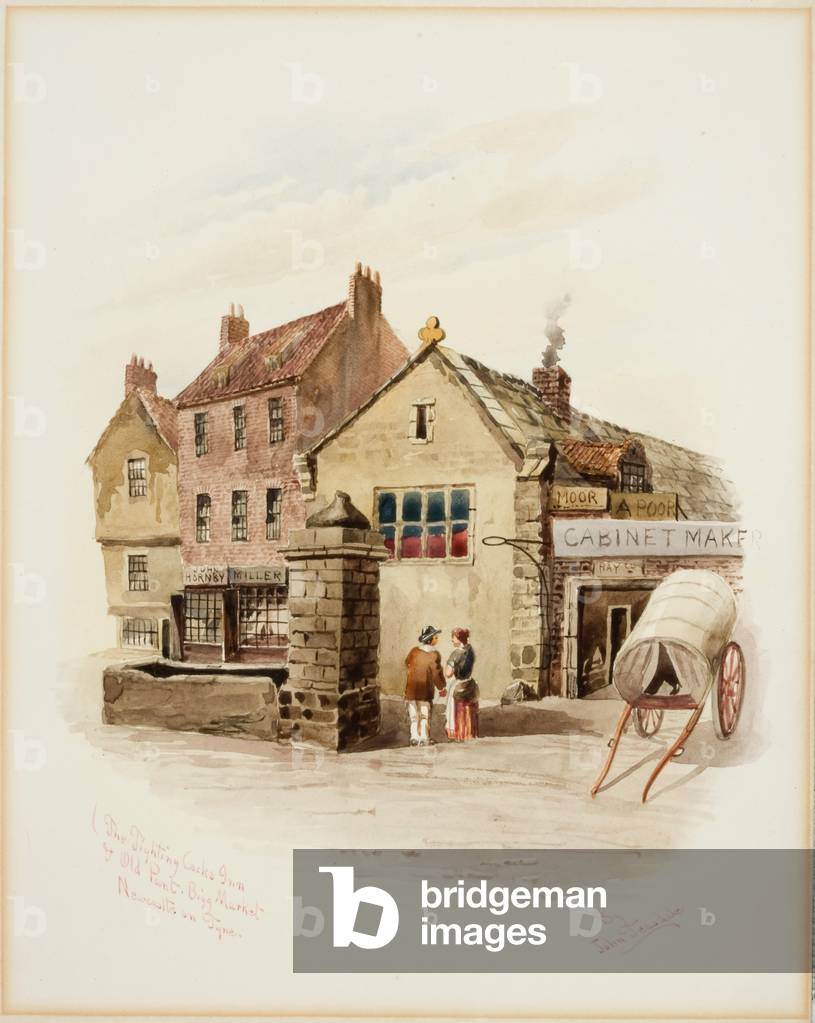 The Fighting Cocks Inn and Old Pant, Bigg Market, Newcastle upon Tyne (bodycolour on paper)