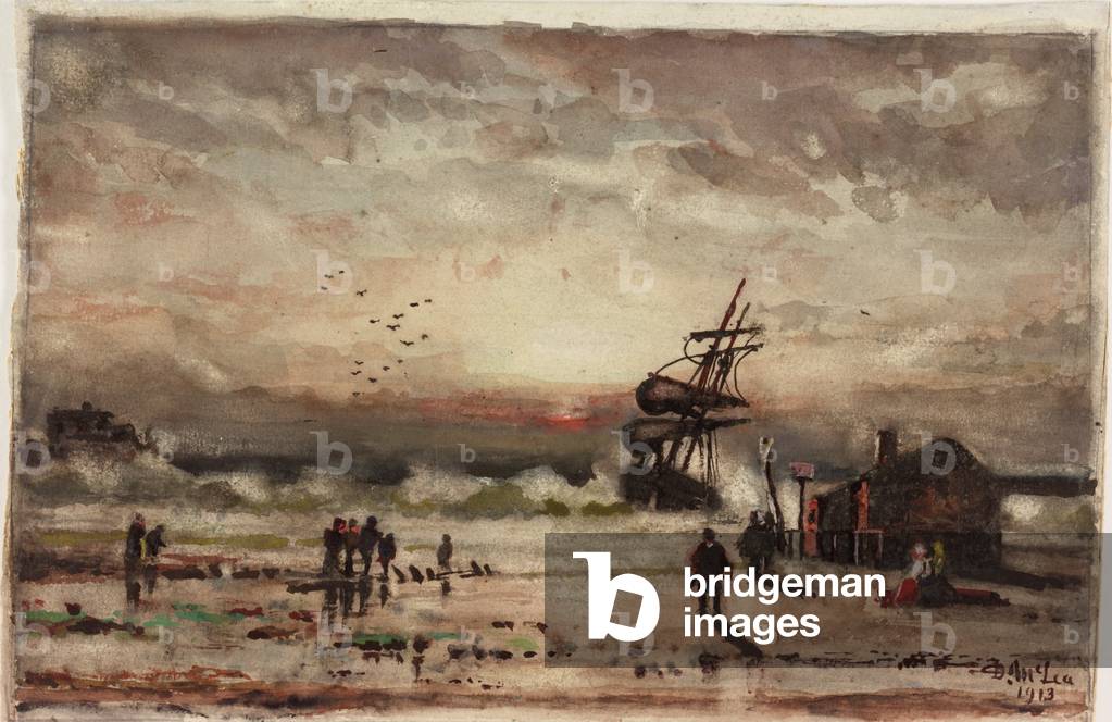 The 'Iris' Stranded at South Shields in the Early 80's (watercolour and bodycolour on paper)