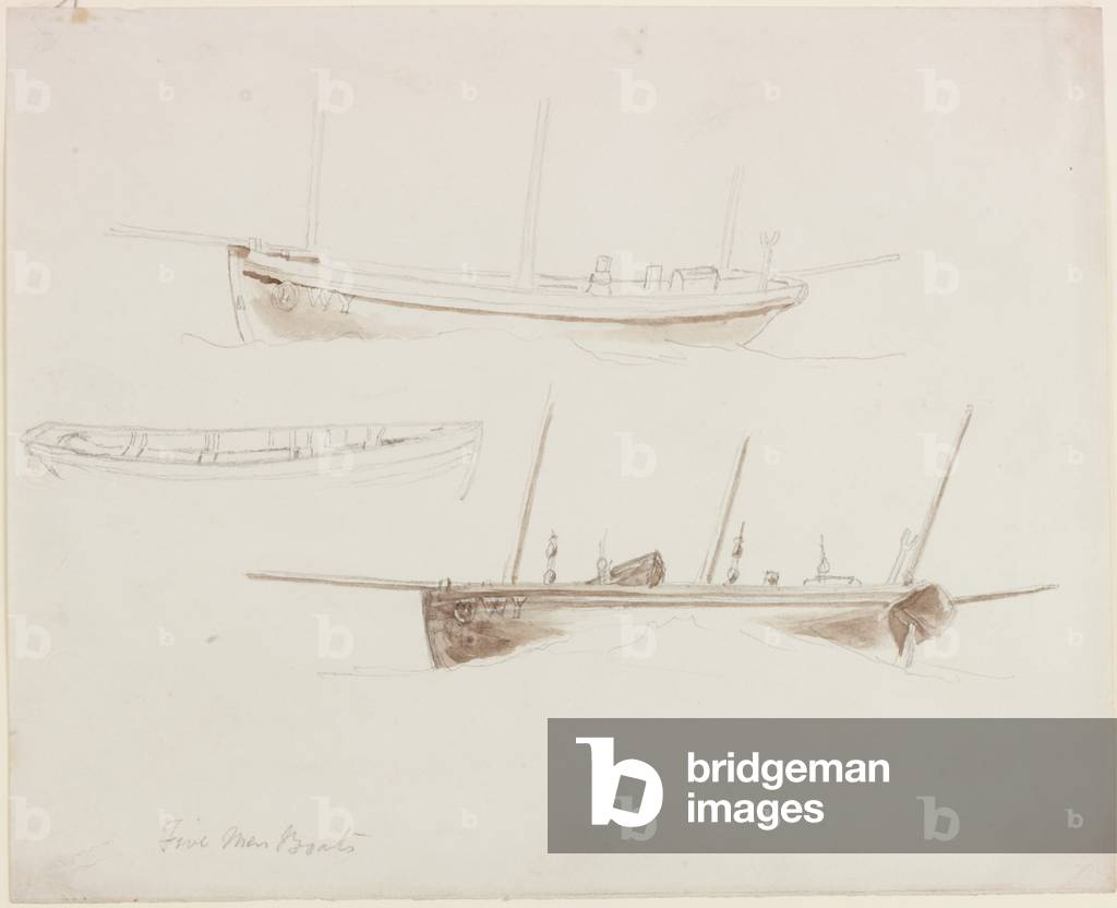 Five Men Boats (pencil & w/c on paper)