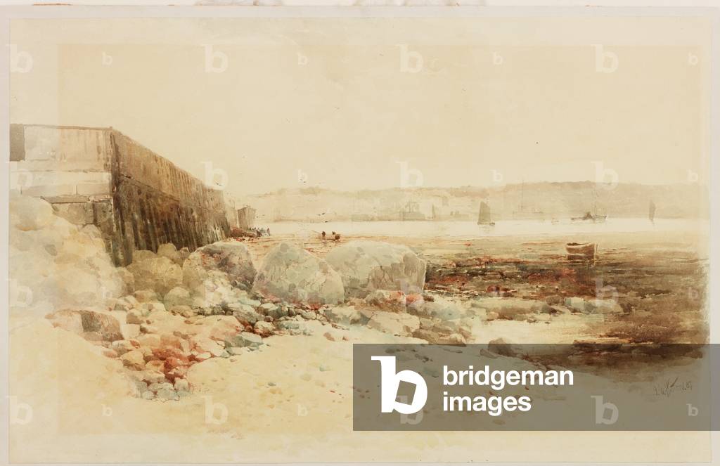 Harbour Scene (pencil & w/c on paper pasted on card)