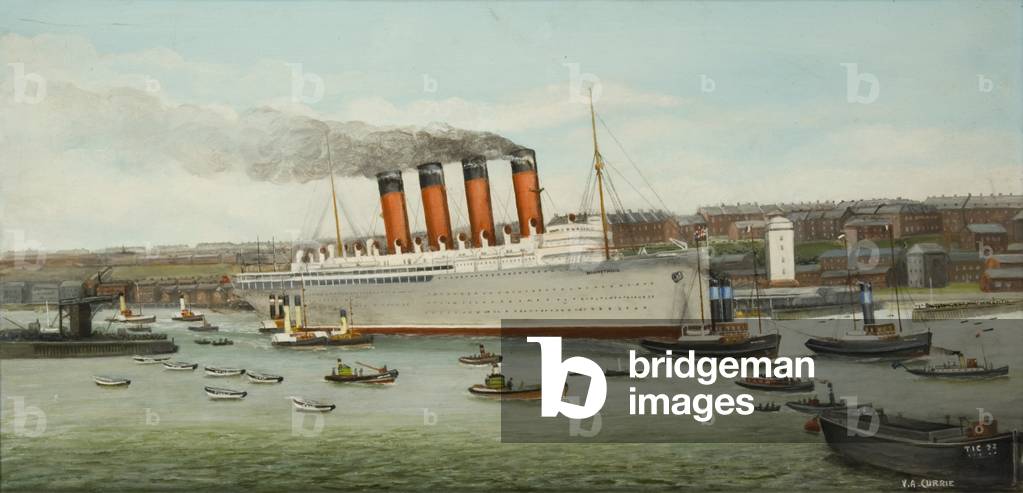 The Mauretania leaving the Tyne (oil on canvas)