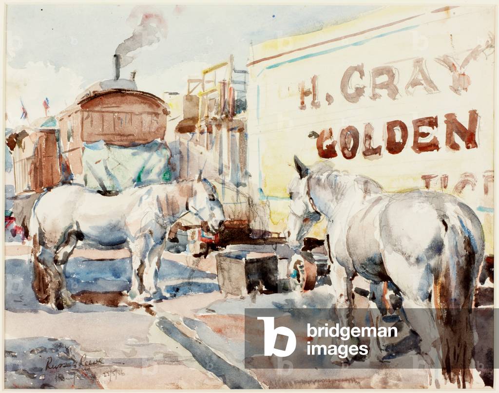Horses and Tents (pencil & watercolour on paper)