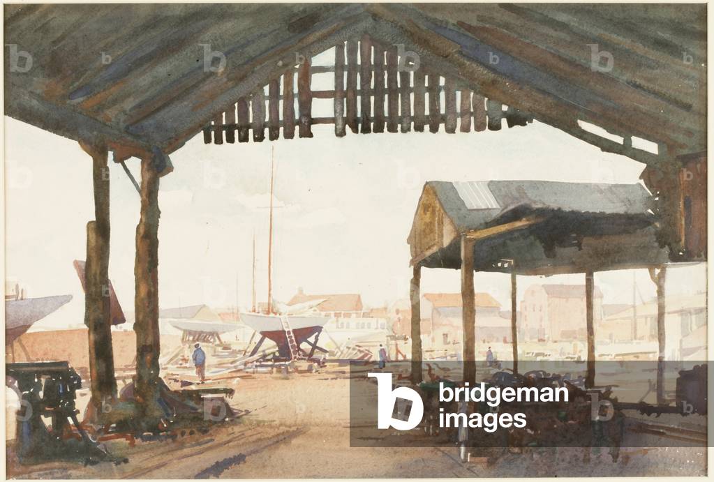 Boat Building, Poole (pencil & w/c on card)