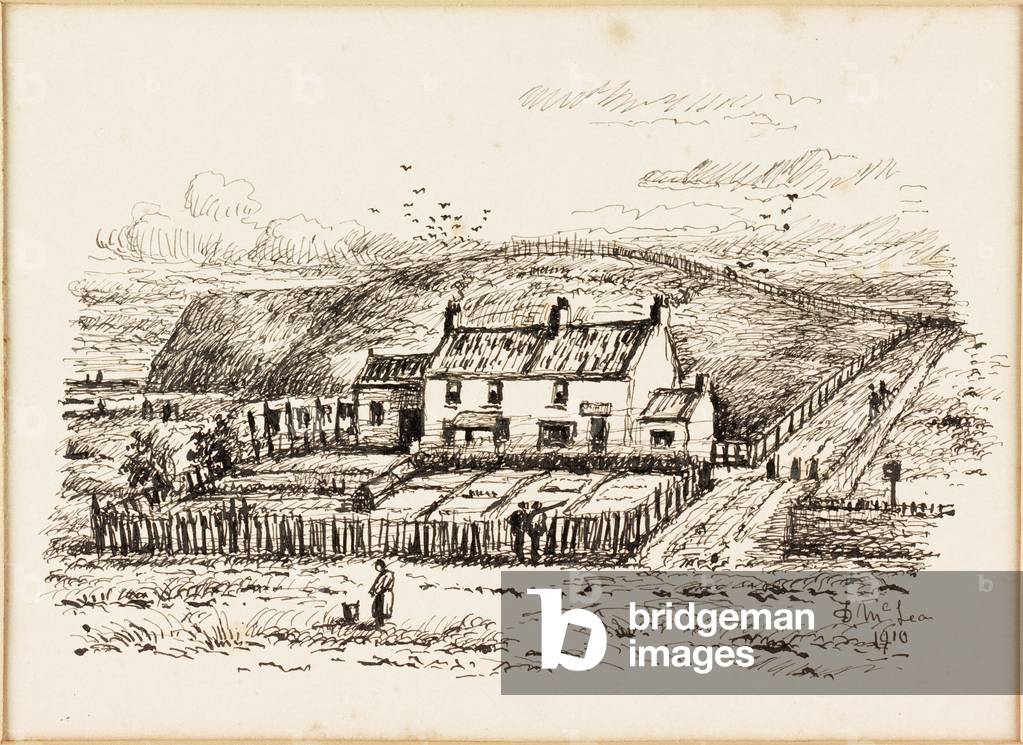 The Wash House Hill and Betty Heron's Cottage (ink on paper)