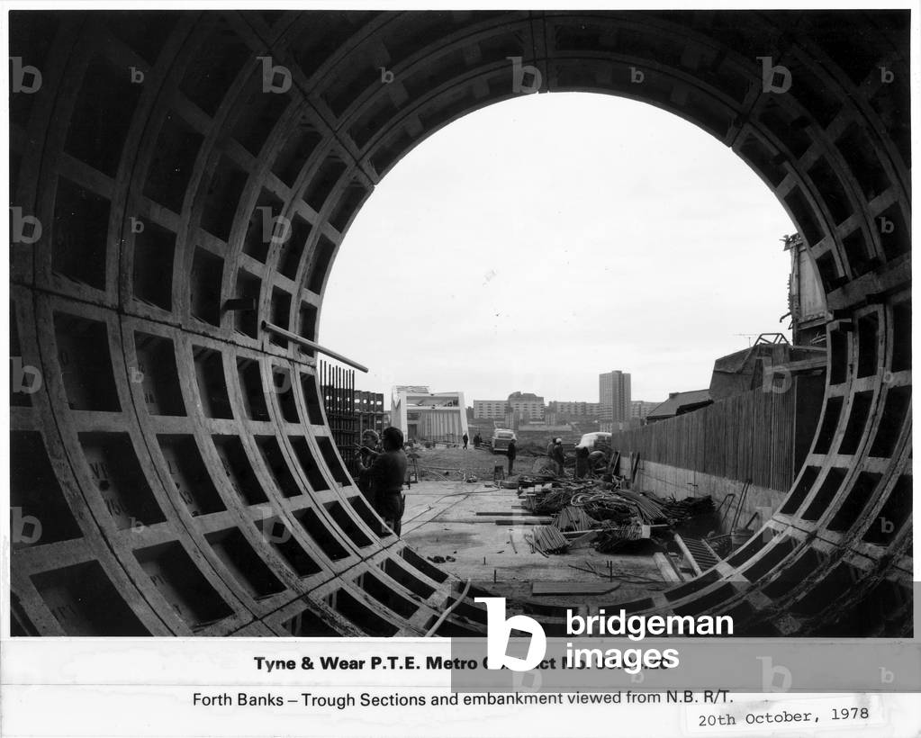 A view of the Forth Banks trough sections and embankment, Tyne & Wear, UK, 20th October 1978 (b/w photo)