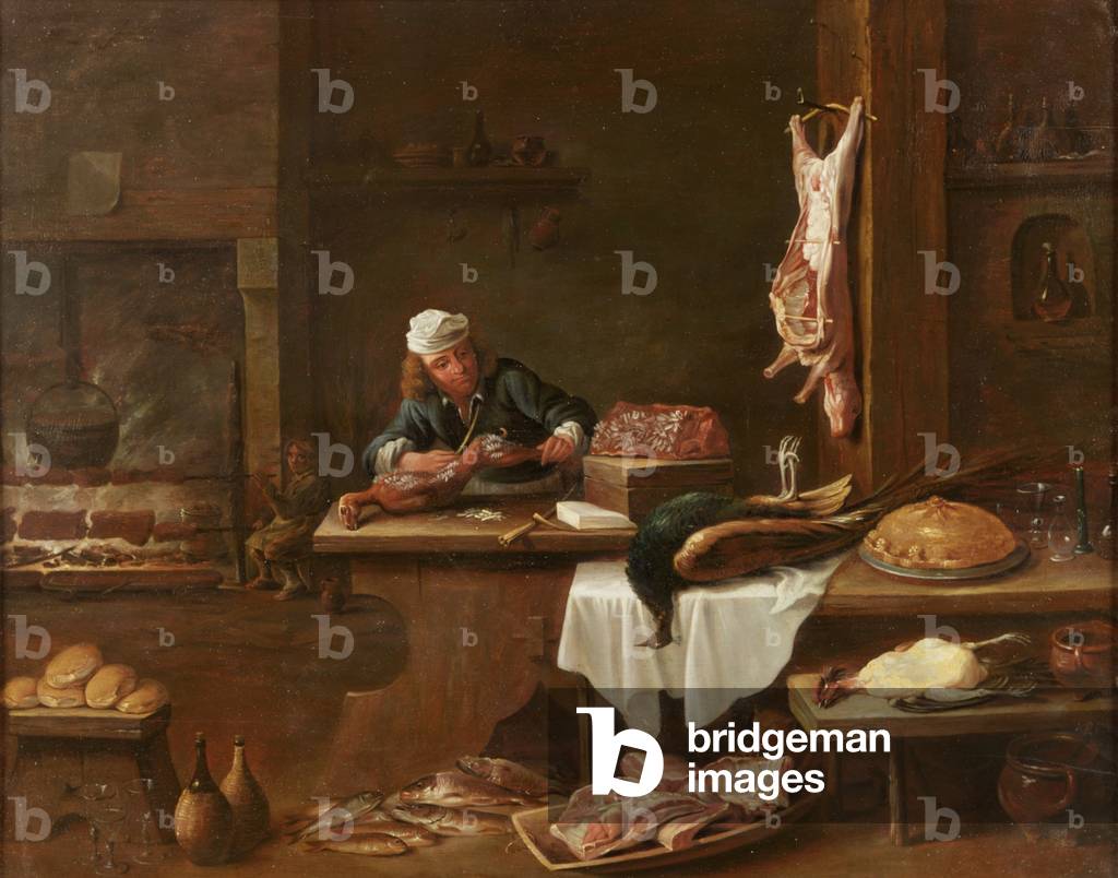 Immagine di Dipinto "Cucina di un olandese Mansion (olio su pannello)", 17th Secolo di David the Younger Tenie