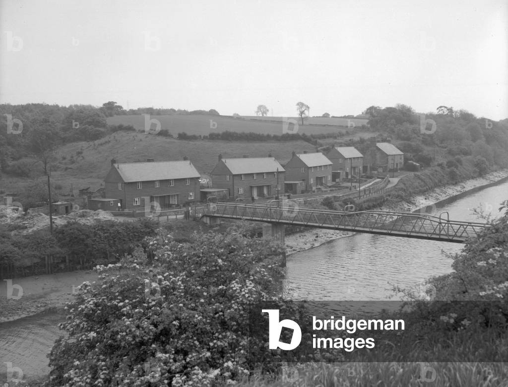 View of Cox Green, Washington from across the River Wear, Washington, Tyne and Wear, UK, May 1965 (b/w photo)