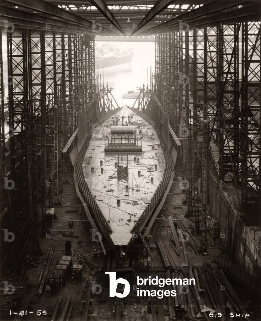 Progress continues on the ‘Northbank’ at the shipyard of William Doxford & Sons, Sunderland, 1st November 1956 (b/w photo)