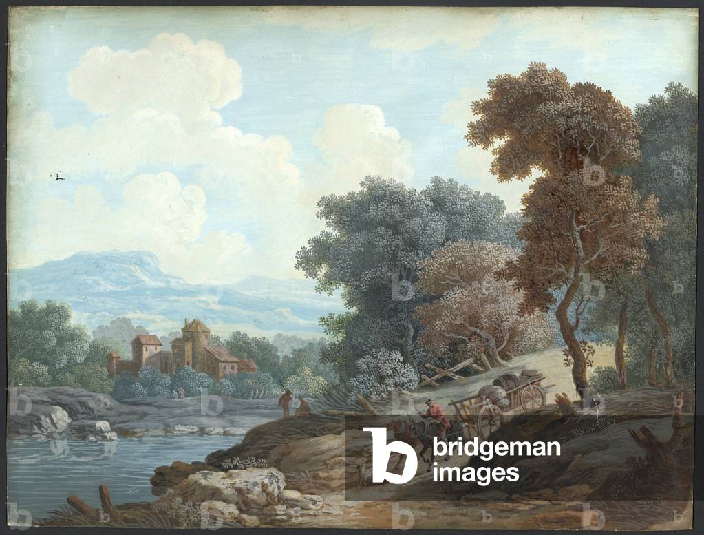 Landscape with a River (watercolour and bodycolour on paper)