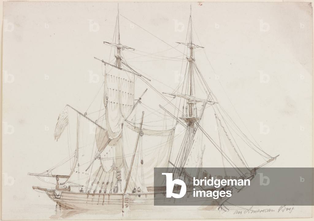 An American Brig (pencil & w/c on paper)
