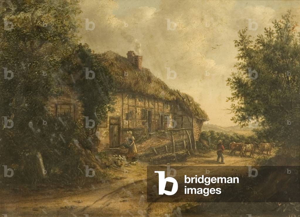 Cottages at Petersfield Hampshire, 1839 (oil on board)
