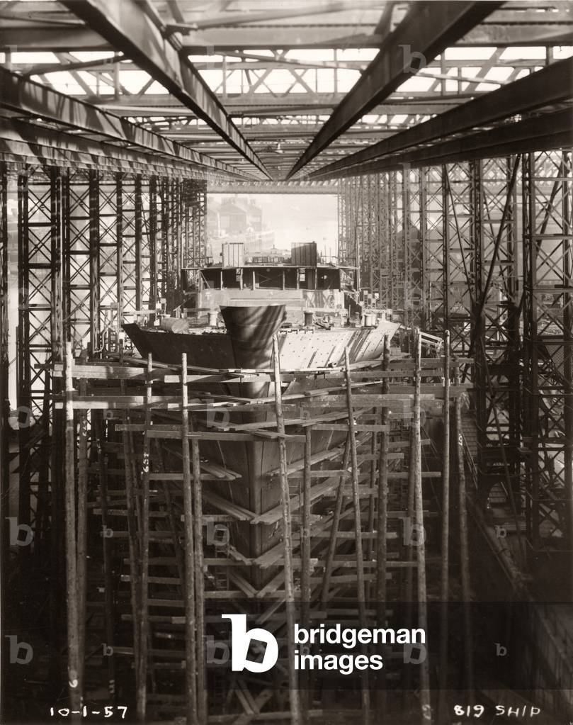 Work progressing well on the upper deck of the ‘Northbank’ at the shipyard of William Doxford & Sons, Sunderland, 10th January 1957 (b/w photo)
