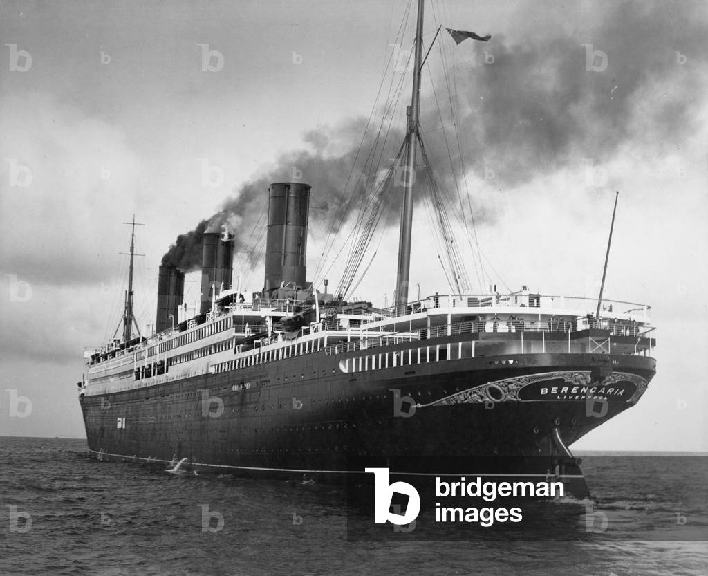 The passenger liner 'Berengaria' heading out to sea, UK, c.1921 (b/w photo)