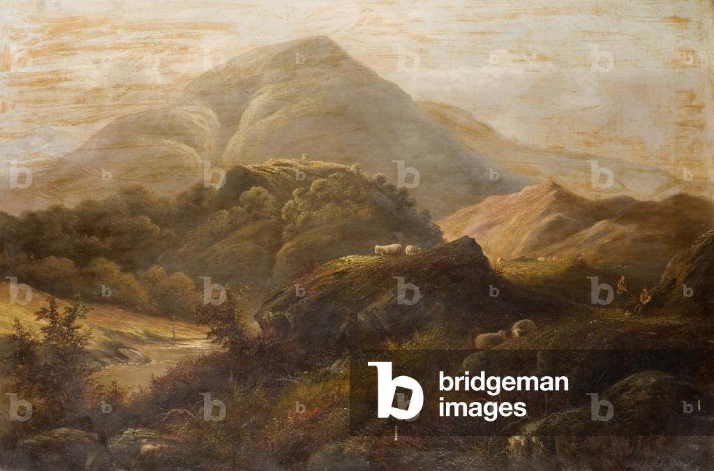 Landscape with Sheep (oil on canvas)