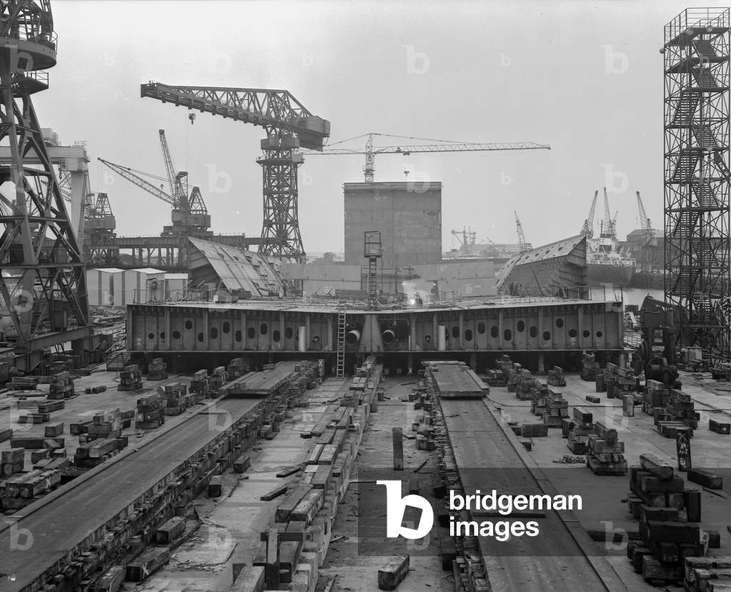 'Naess Crusader' during the early stages of construction, Sundeland, UK, 1972 (b/w photo)