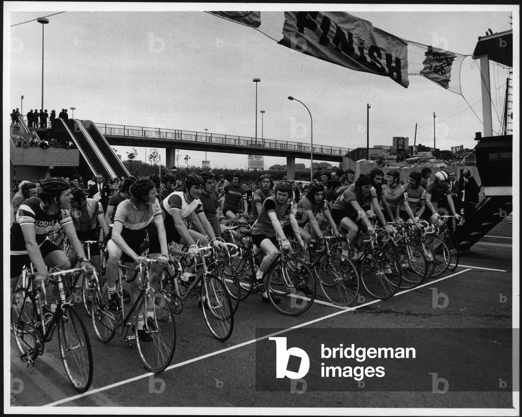 Cycle Race in Washington, UK, late 1960's or early 1970's (b/w photo)