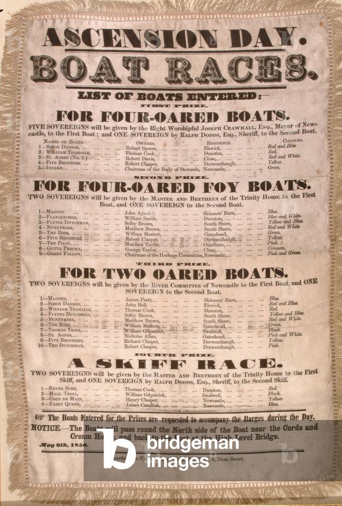 The Ascension Day Boat Race programme, 6th May 1850 (silk)