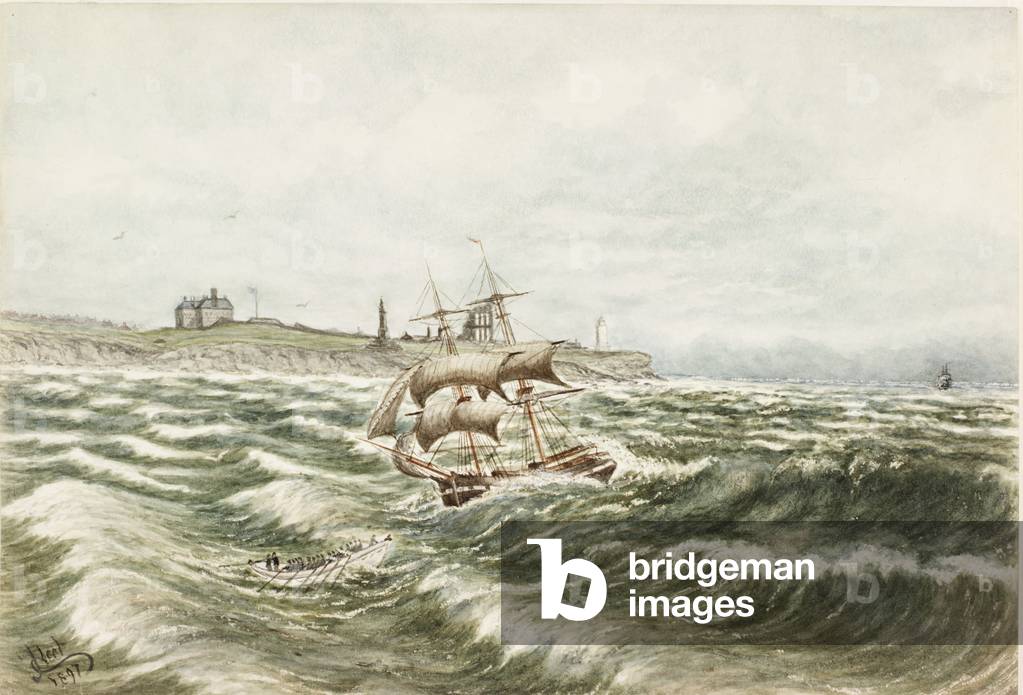 Rescue off Tynemouth (watercolour and bodycolour on paper)