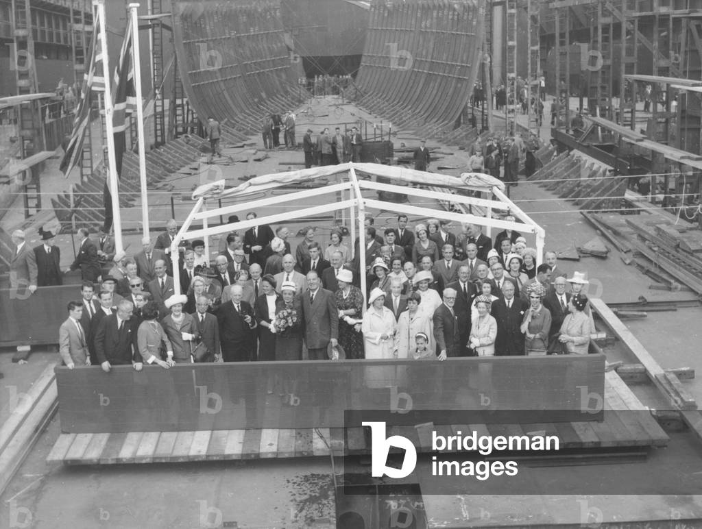 Launch party of the cargo ship 'Eastern Rover', Sunderland, Tyne and Wear, UK, 28 July 1961 (b/w photo)
