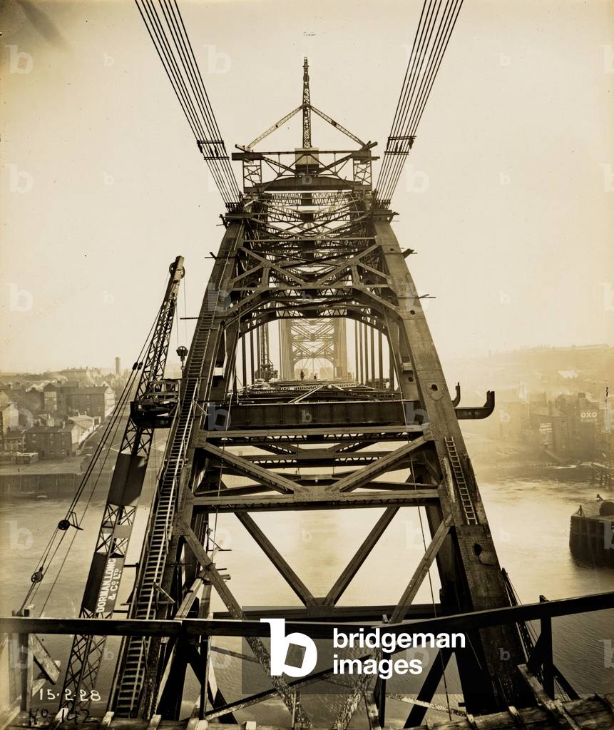 View of the Tyne Bridge captured from the Newcastle side during its construction on 15th February 1928 (b/w photo)