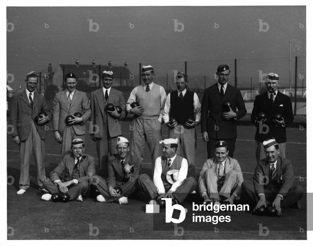 The crew of HMS Kelly playing bowls, UK (b/w photo)
