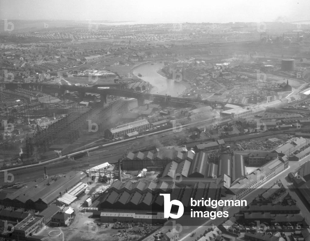 Aerial view of the Sunderland Forge & Engineering Company factory, Sunderland, UK, 1949 (b/w photo) 