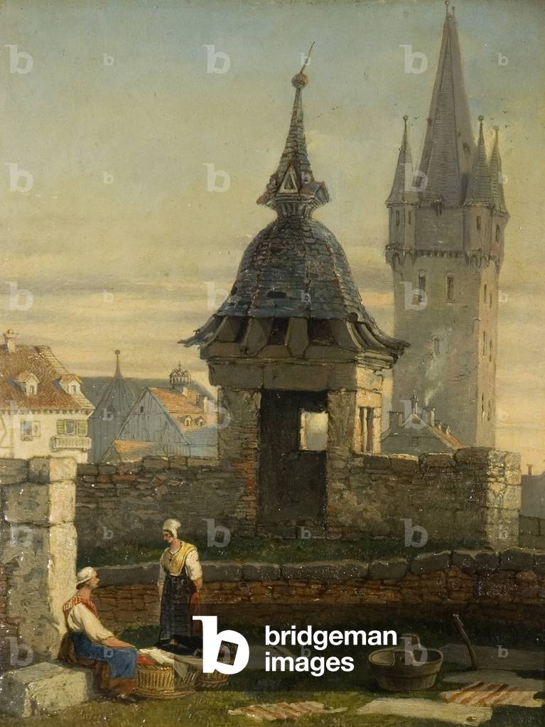 Immagine di Dipinto "Lavandaie in un giardino (olio a bordo)" di J. Mayer