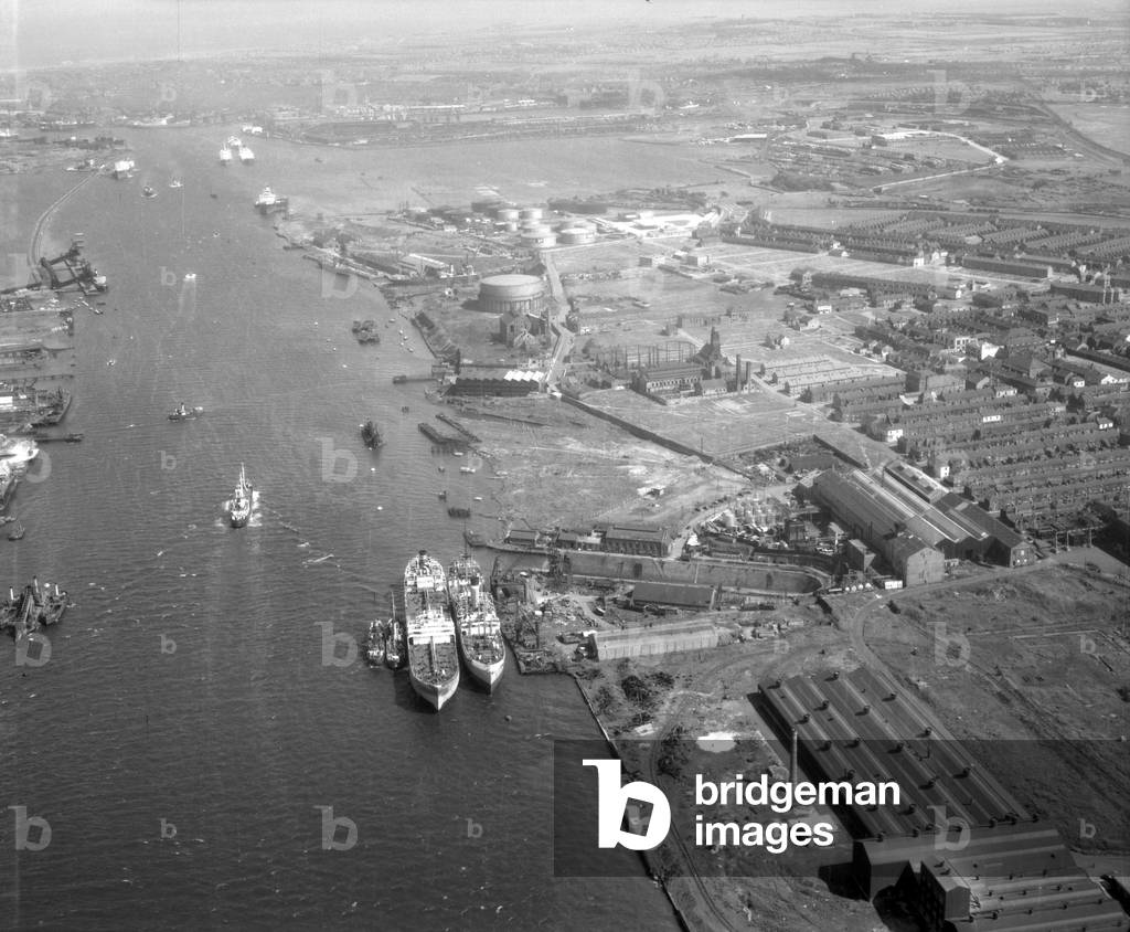 Aerial view of Jarrow, UK, July 1957 (b/w photo)