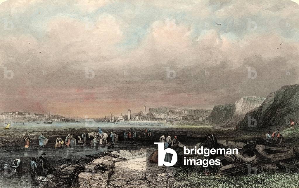 Entrance to Shields Harbour, engraved by W. Finden, 1837 (hand-coloured engraving)