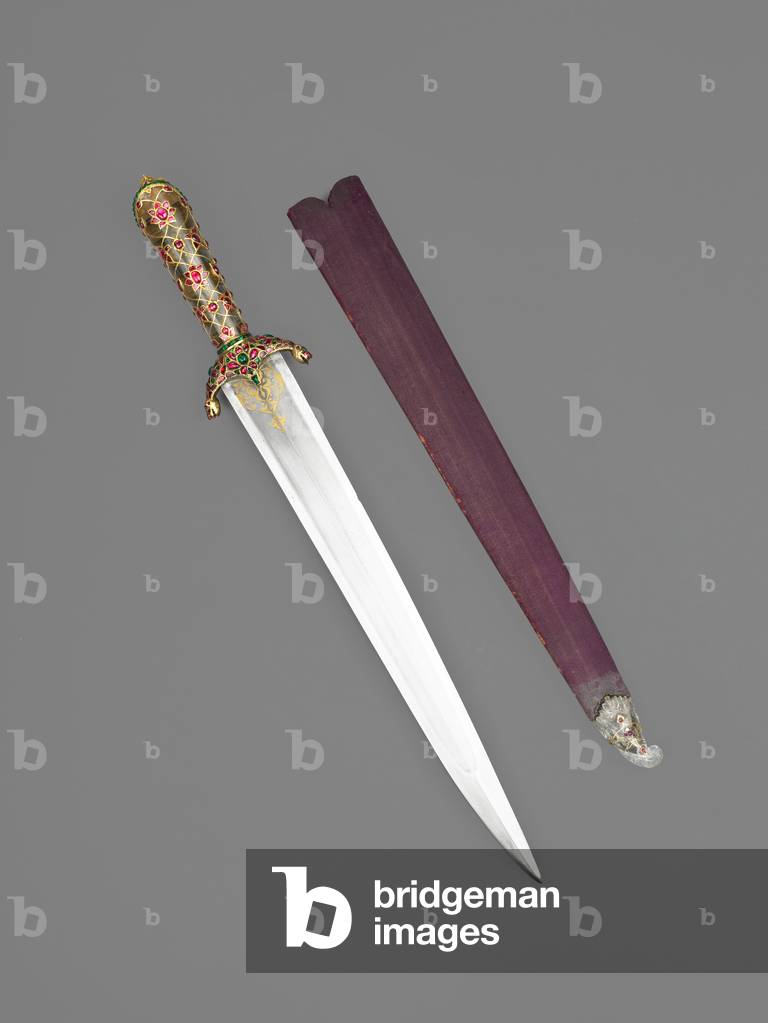Dagger with scabbard, Delhi, c.1620 (rock crystal, steel, cabachon emeralds and rubies, inlaid gold, wood, velvet and precious stones)