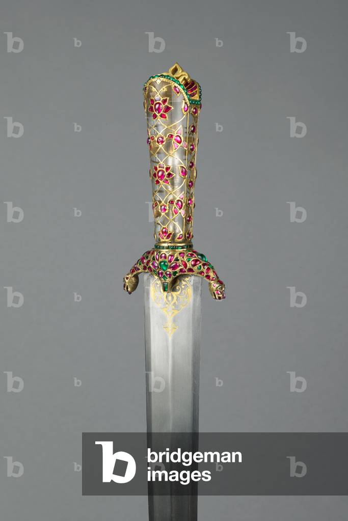 Dagger with scabbard, Delhi, c.1620 (rock crystal, steel, cabachon emeralds & rubies, inlaid gold, wood, velvet & precious stones)