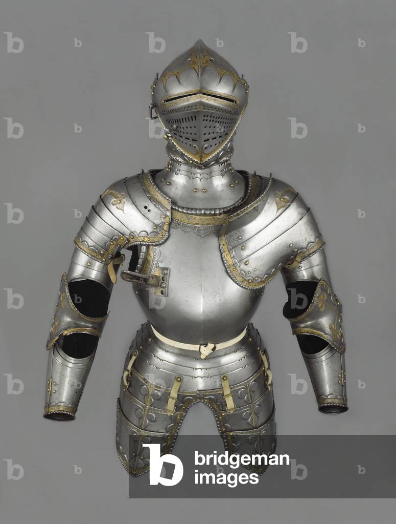 Parts of an armour, Augsburg, c.1525-30 (steel, copper alloy, satin, leather & gold)