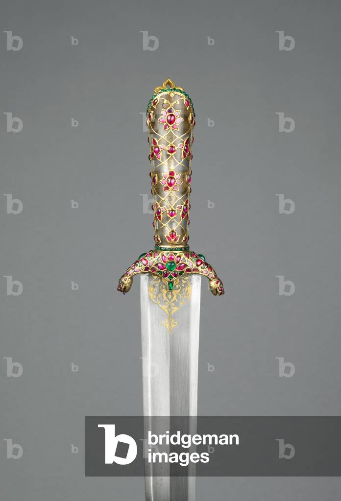 Dagger with scabbard, Delhi, c.1620 (rock crystal, steel, cabachon emeralds & rubies, inlaid gold, wood, velvet & precious stones)