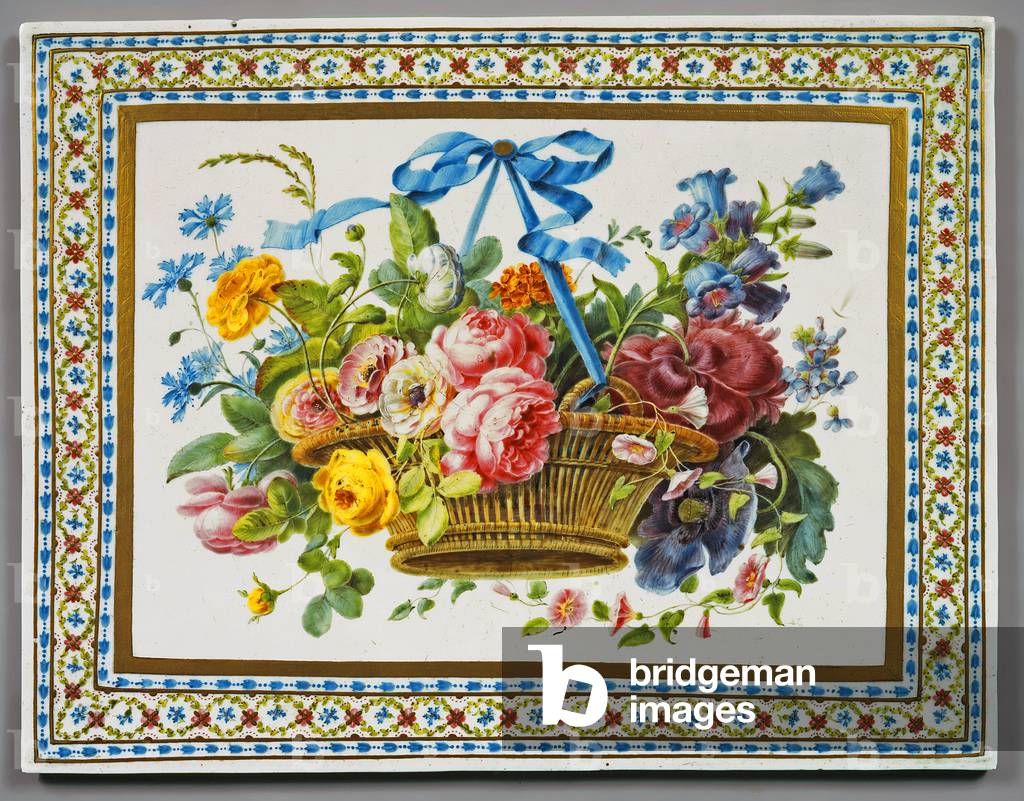Immagine di Arti decorative "Placca in porcellana bianca Sevres dipinta con un cesto di fiori", 1783 di French
