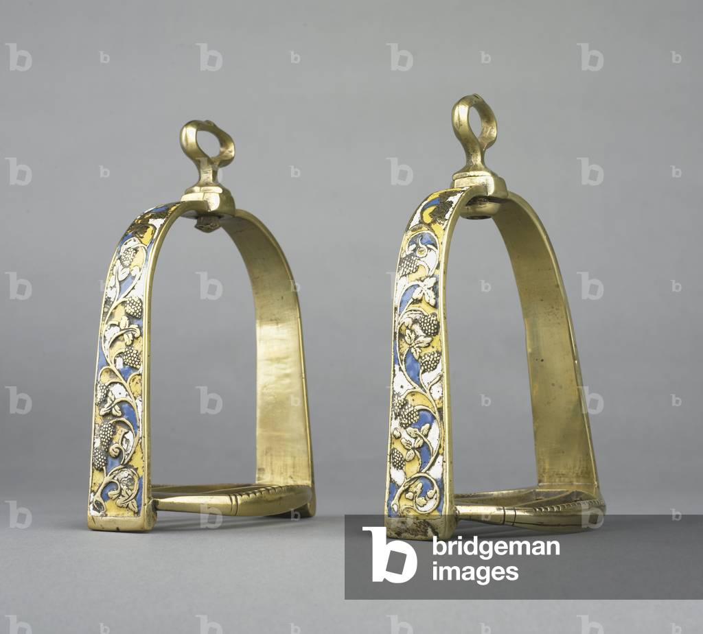 Stirrups with white and yellow enamel, c.1660 (copper alloy and enamel)