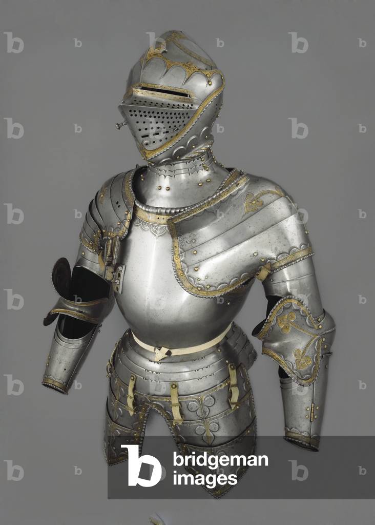 Parts of an armour, Augsburg, c.1525-30 (steel, copper alloy, satin, leather & gold)