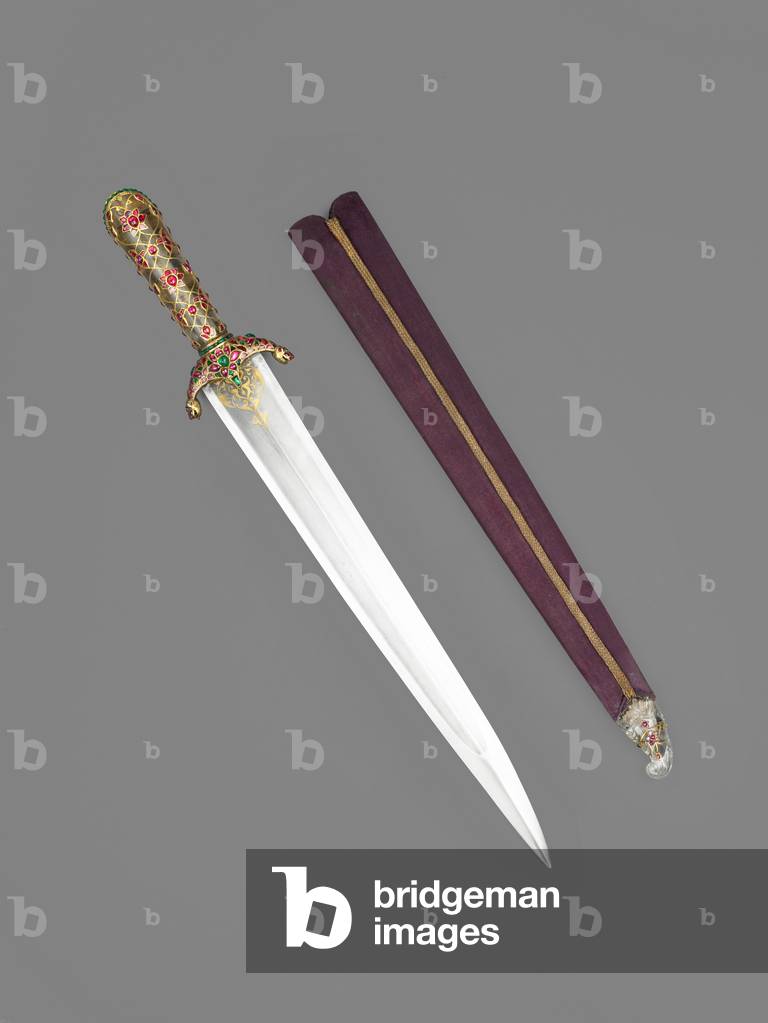 Dagger with scabbard, Delhi, c.1620 (rock crystal, steel, cabachon emeralds & rubies, inlaid gold, wood, velvet & precious stones)