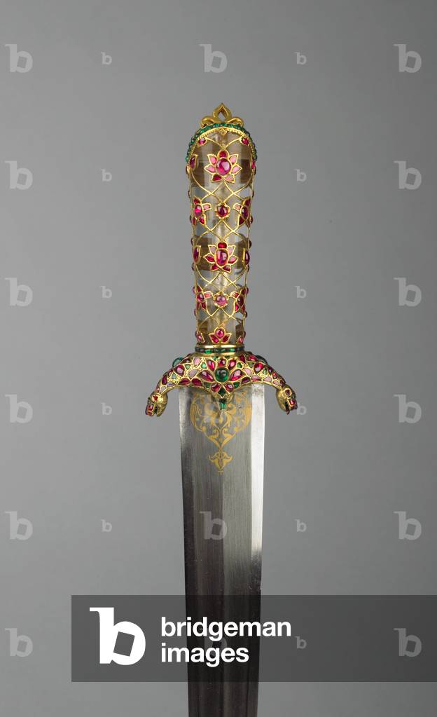 Dagger with scabbard, Delhi, c.1620 (rock crystal, steel, cabachon emeralds & rubies, inlaid gold, wood, velvet & precious stones)