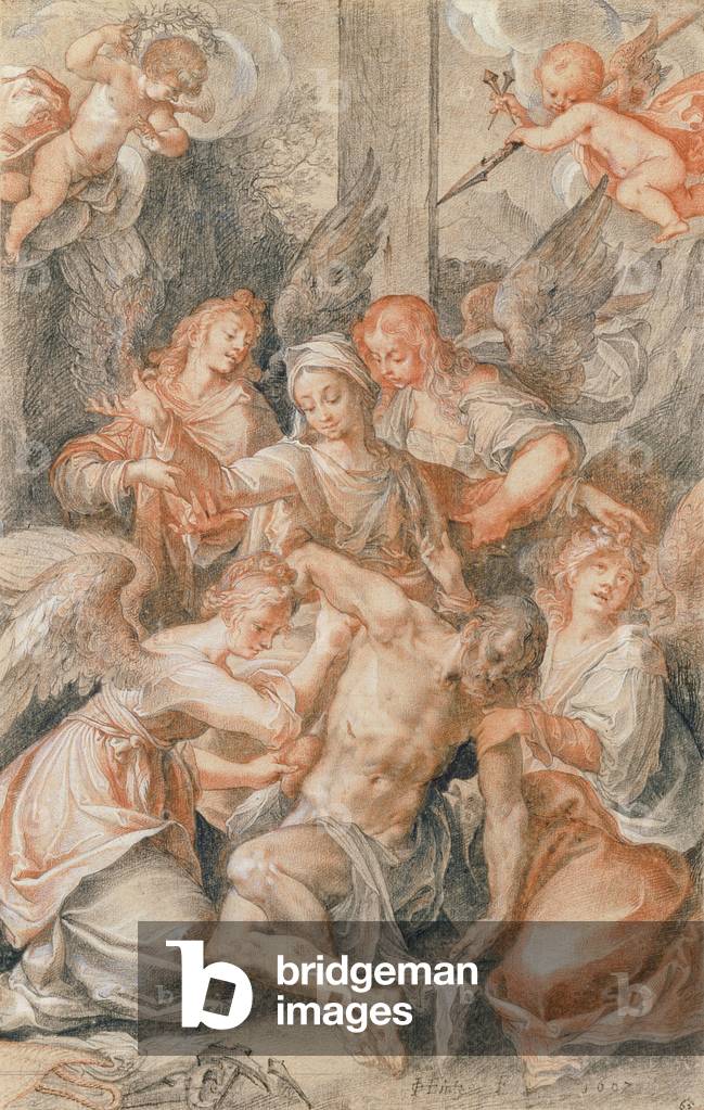 Pieta mit Engeln und Putti, 1607 (Kreide & Karosserie auf Papier)