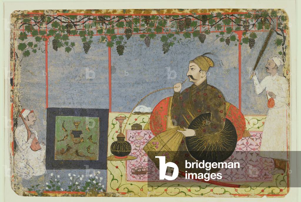 A Mughal officer listening to a singer, Central India or North Deccan, c.1650-75 (w/c, gold & silver on paper)