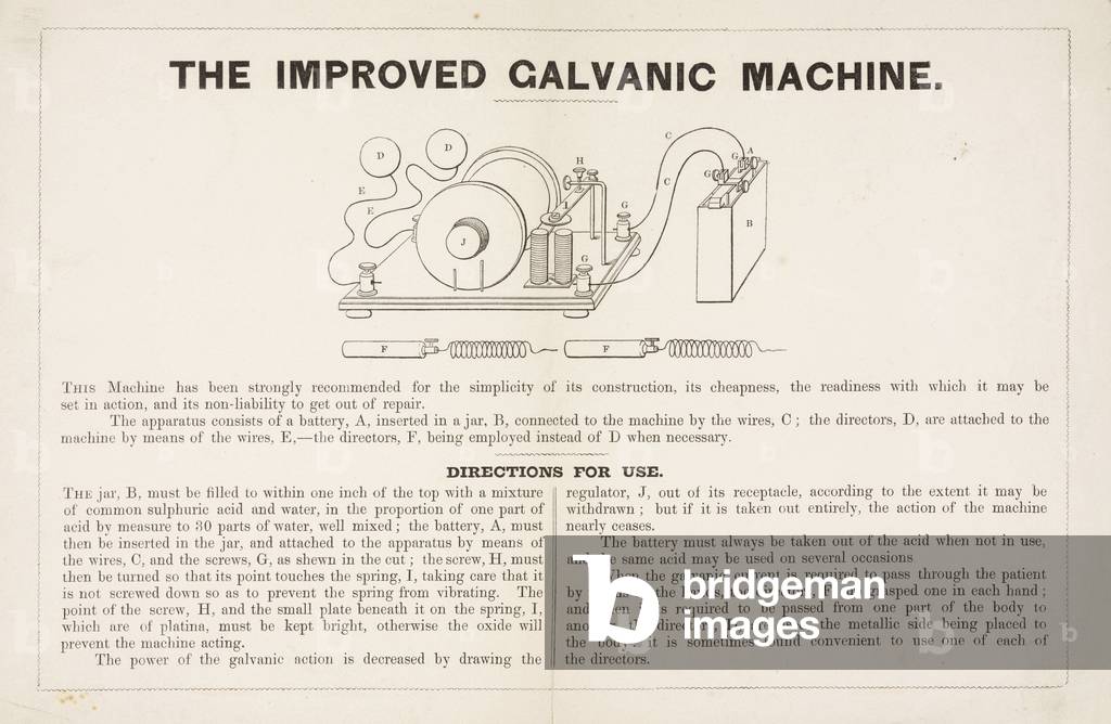 Indicazioni per l'elettroterapia per l'utilizzo di ïThe Migliored Galvanic Machine, XIX secolo