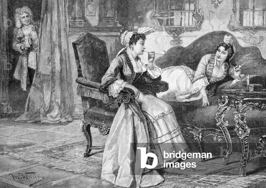 "Donne che fumano di nascosto" 1897, b/w