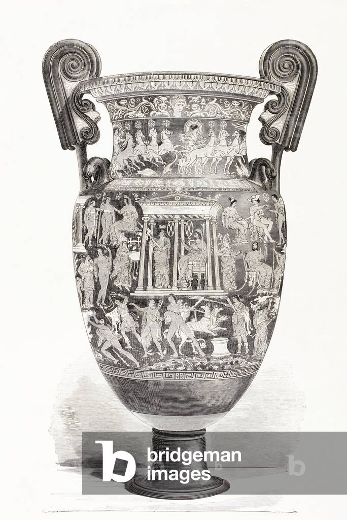 Immagine di Stampa "Vaso greco riccamente decorato. Da El Mundo Ilustrado" 1880, b/w