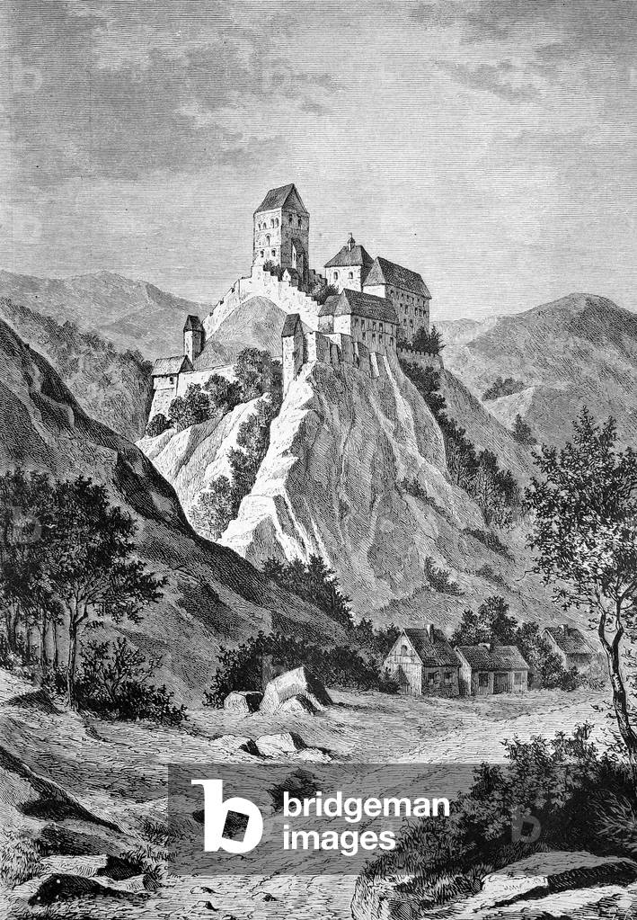 Schloss Karloetejn, Burg Karlstein, Tschechien, historische Gravur von 1883