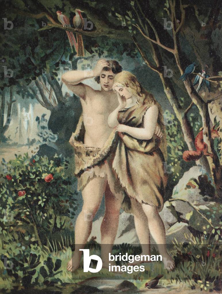 Bild von Druck "Adam und Eva im Paradies" 1870