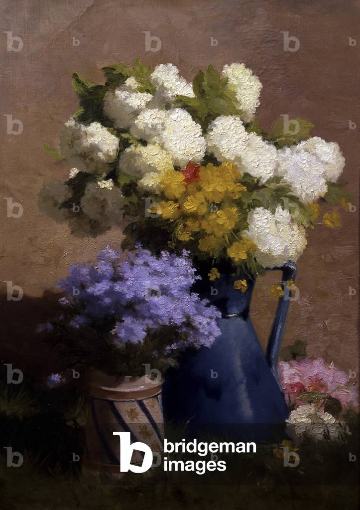 "Fleurs d'ete avec des hortensias. Peinture de Achille Theodore Cesbron (1849-1913) Collezione privata." di Ac